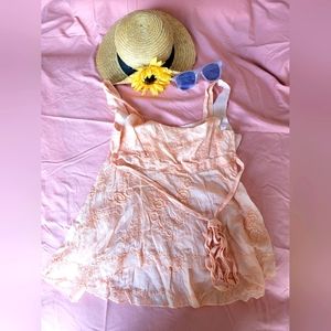 Delicate & sweet Peach embroidered tank w/side zipper & belt. High / low. YA YA